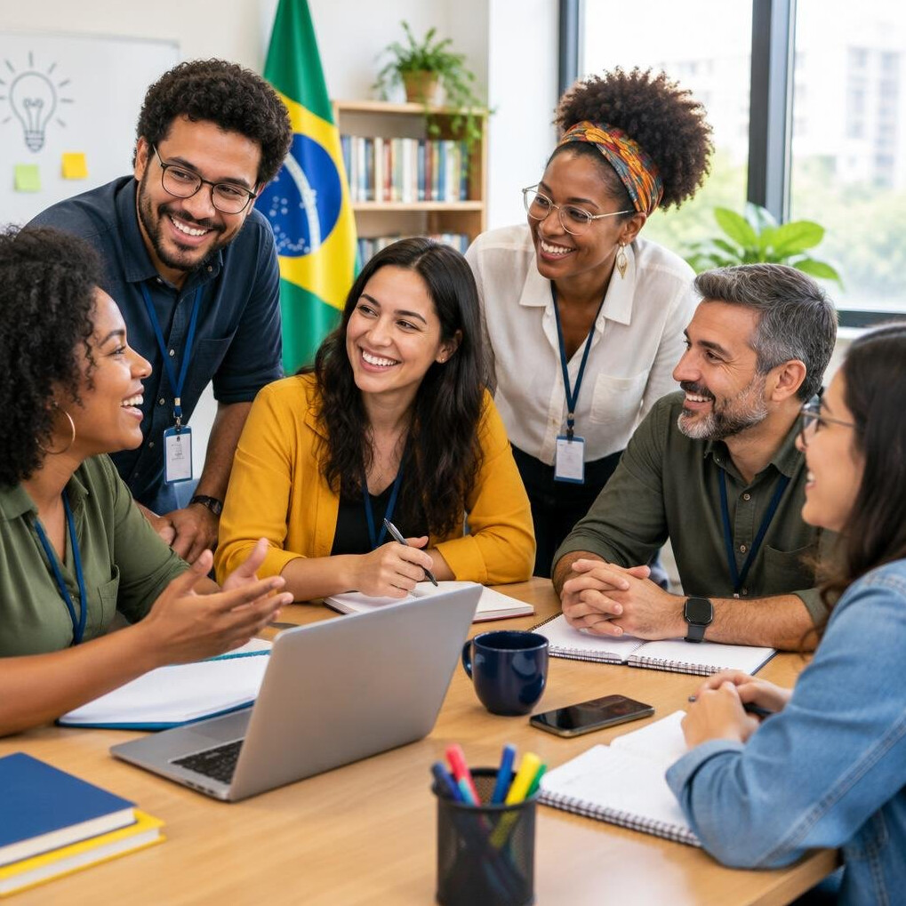 Friendly team welcoming visitors in a bright office meeting room